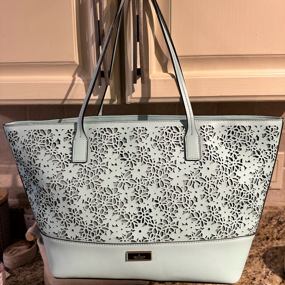 Kate Spade Aqua and White Interior Bag